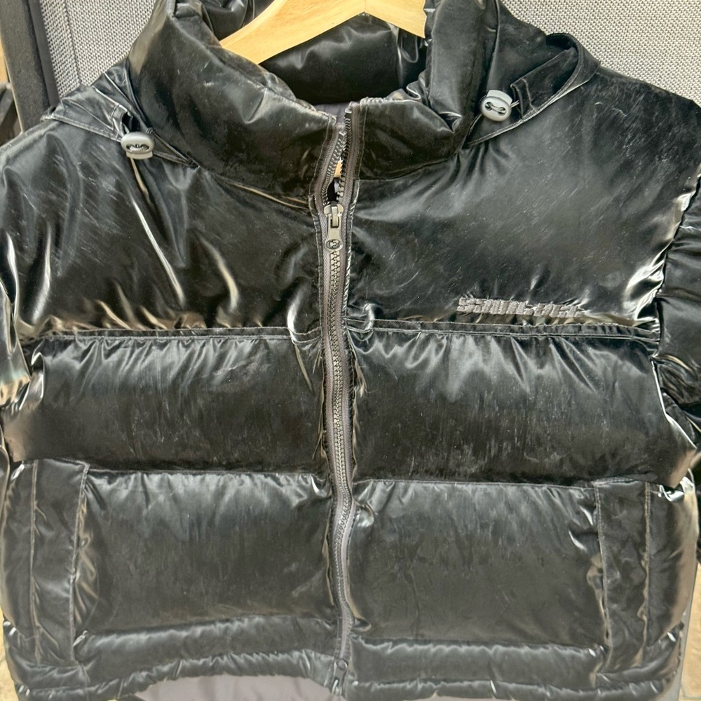 Saint Art NY Womens Black Glossy Puffer Down Lightweight Jacket Hooded Size XS - Picture 2 of 15